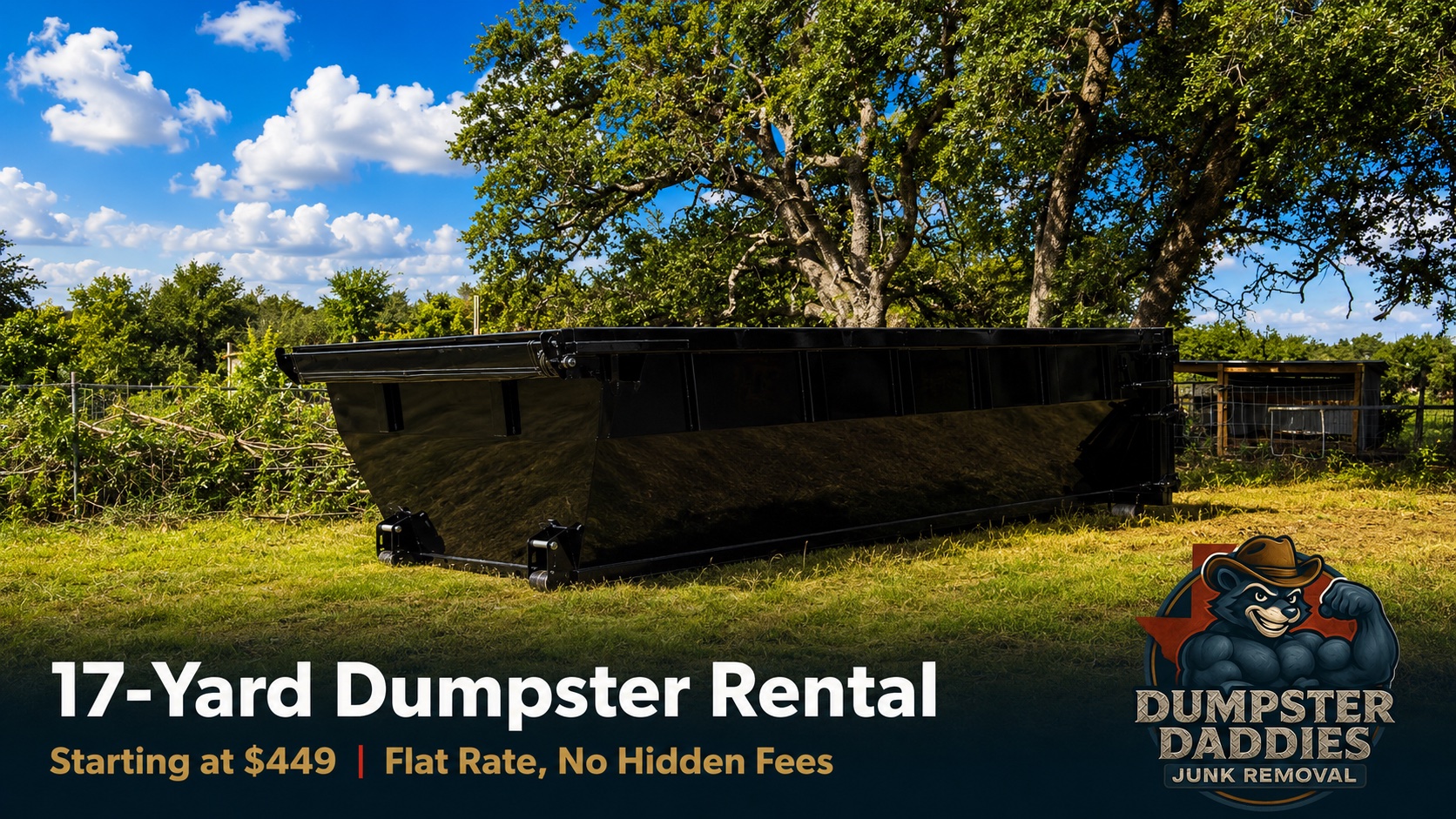 Dumpster Daddies 17-yard dumpster rental starting at $449 in Leander, TX